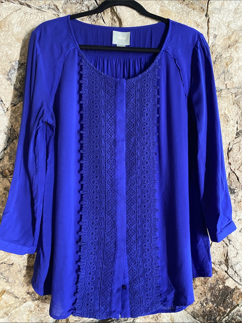 Maeve (Anthropologie) cobalt blouse with lace front detail - Sz 12